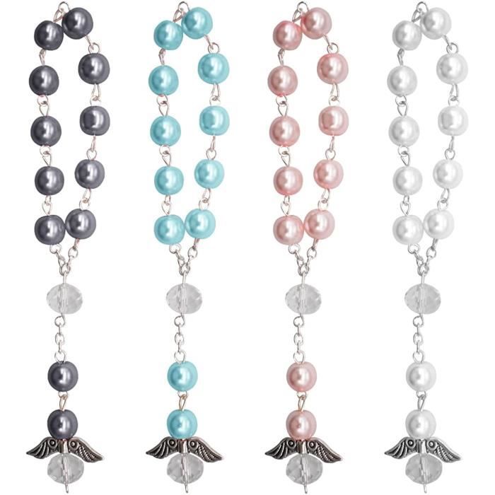 Lot De 2 Chapelets Pour Rétroviseur De Voiture - Pendentif Ange Gardien, Perles De Verre, Pochette Velours Incluse, Décoration Porte-bonheur