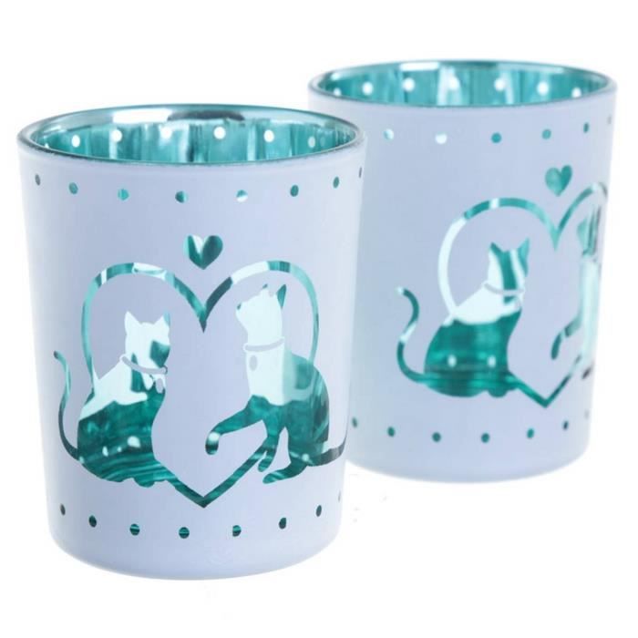 Bougeoirs Lot De 2 Porte Bougie Photophores Chat I Love My Cat 109 Achat Vente Photophore Lanterne Cdiscount