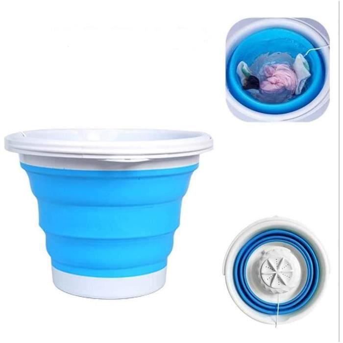Mini Machine à Laver Portable Pliable – Lavage + Essorage Pour Dortoir, Camping-car, Voyage (Bleu Blanc)