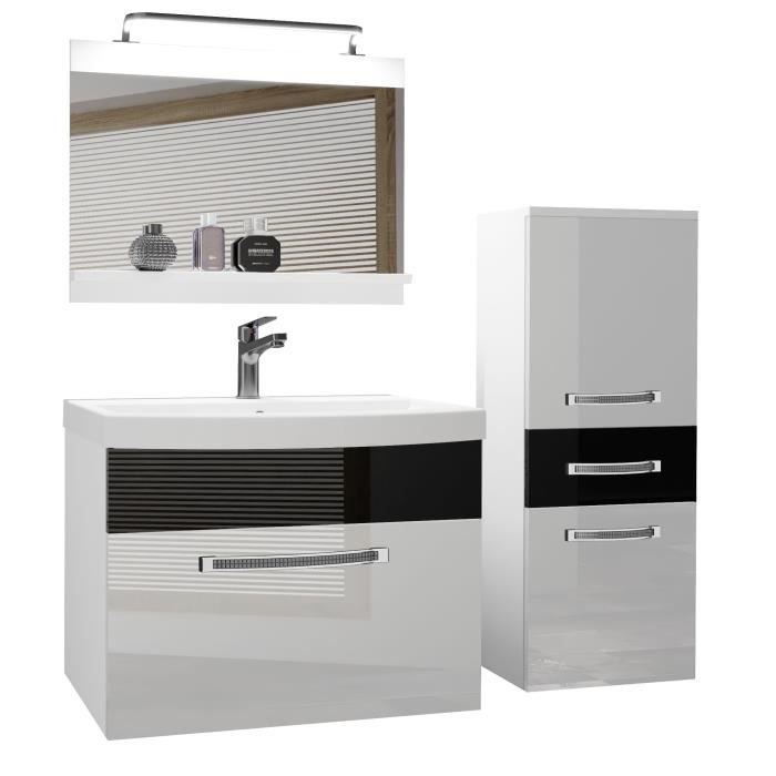Meuble De Salle De Bain BELINI 100 Cm Avec Lavabo, Miroir Et éclairage - Blanc Brillant / Chêne Wotan