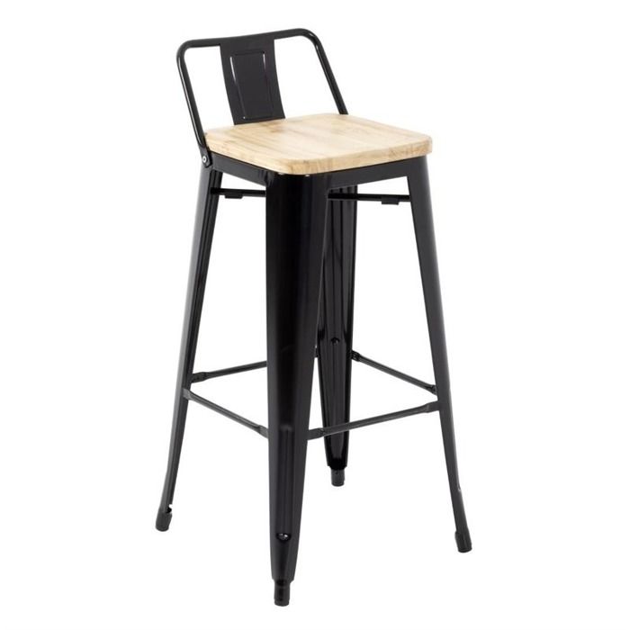 Tabourets Bistro Hauts Noirs - Assise Bois - Lot de 4 - Bolero