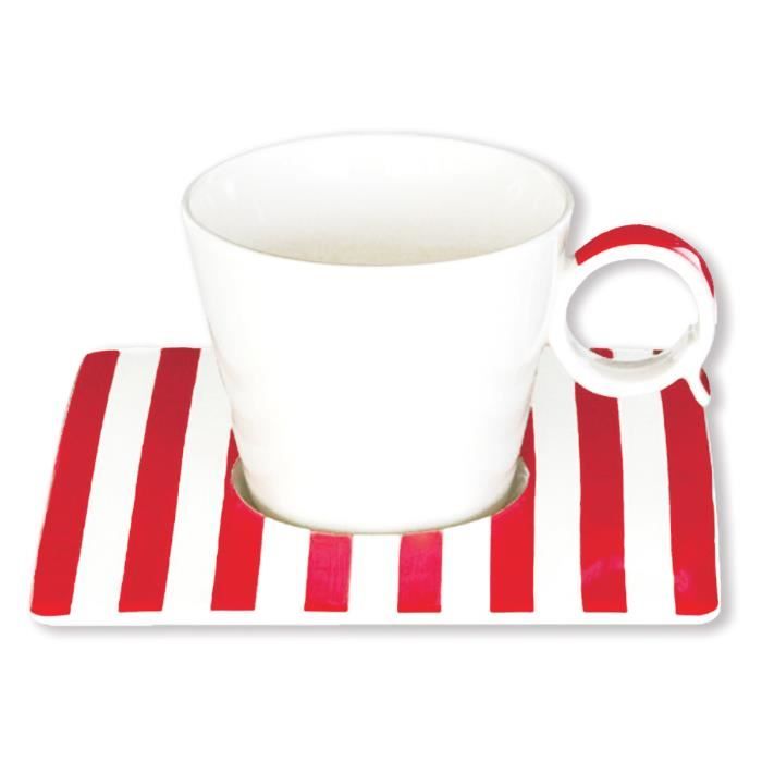 Tasse à café à rayures rouge en porcelaine 12cl - Lot de 6- FRESHNESS ...