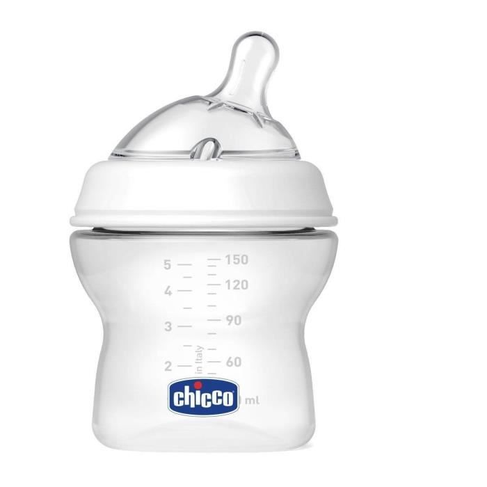 Biberon Chicco Step Up 1 - 150 ml - Blanc - Allaitement instinctif - Tétine inclinée - Double valve innovante