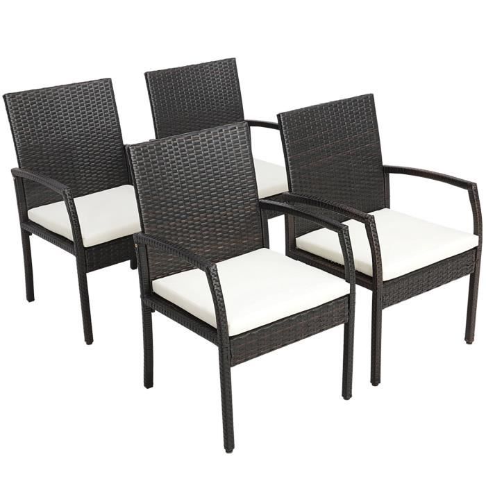 costway 4 fauteuils de jardin éxterieur avec coussins pour térrasse en rotin pe fauteuils d'appoint pour salon de jardin marron
