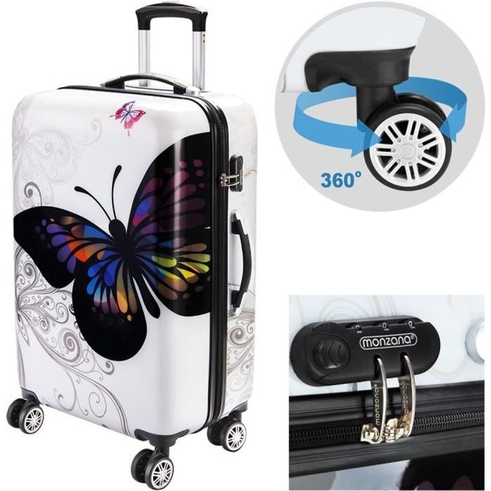 valise rigide butterfly avec cadenas à combinaison - taille xl - voyage vacances