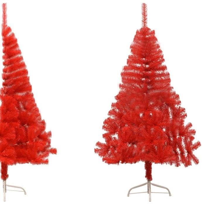 DUOKON Demi sapin de Noël artificiel avec support Rouge 120 cm PVC