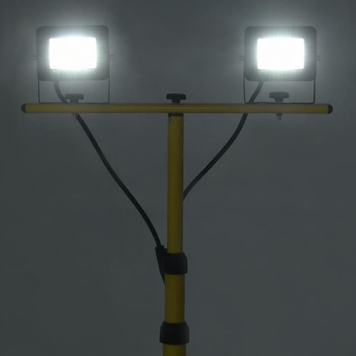 duokon - projecteur à led avec trépied 2x10 w blanc froid
