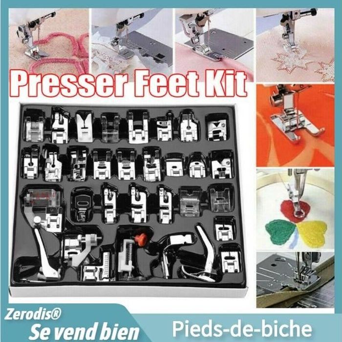 32 pièces - ensemble couture pied de marche pieds-de-biche Kit accessoire de Machine à coudre domestique-XIS