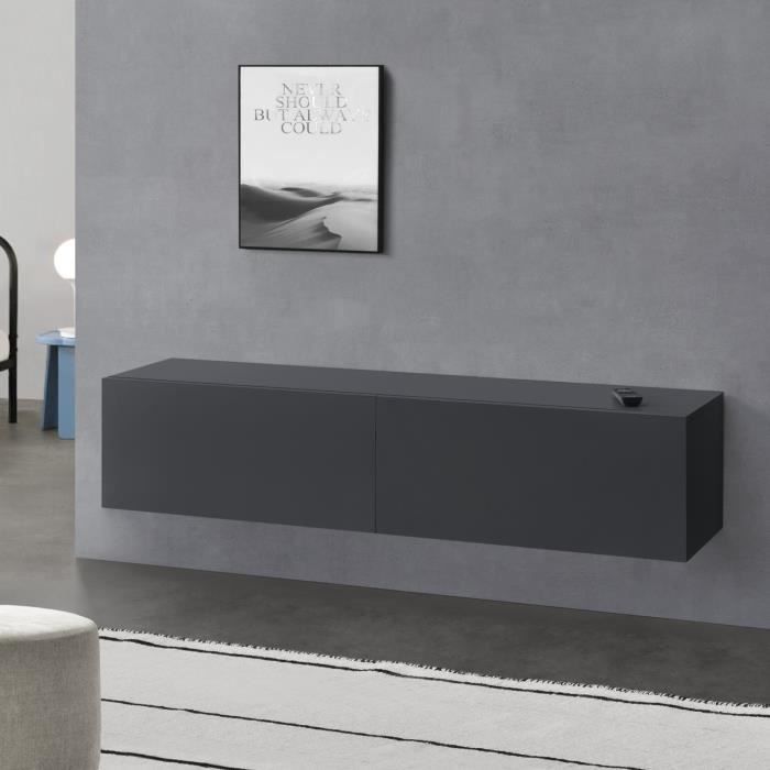 Meuble TV Evaton 140 x 33 x 30 cm Gris Foncé Mat [en.casa]