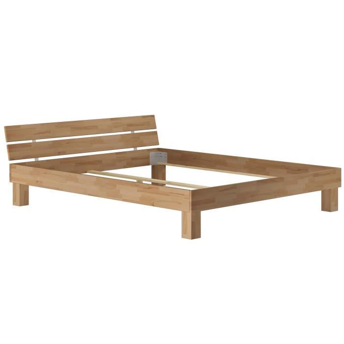 Cadre de lit adulte moderne en hêtre massif naturel extra long 180x220 sans literie 60.86-18-220oR