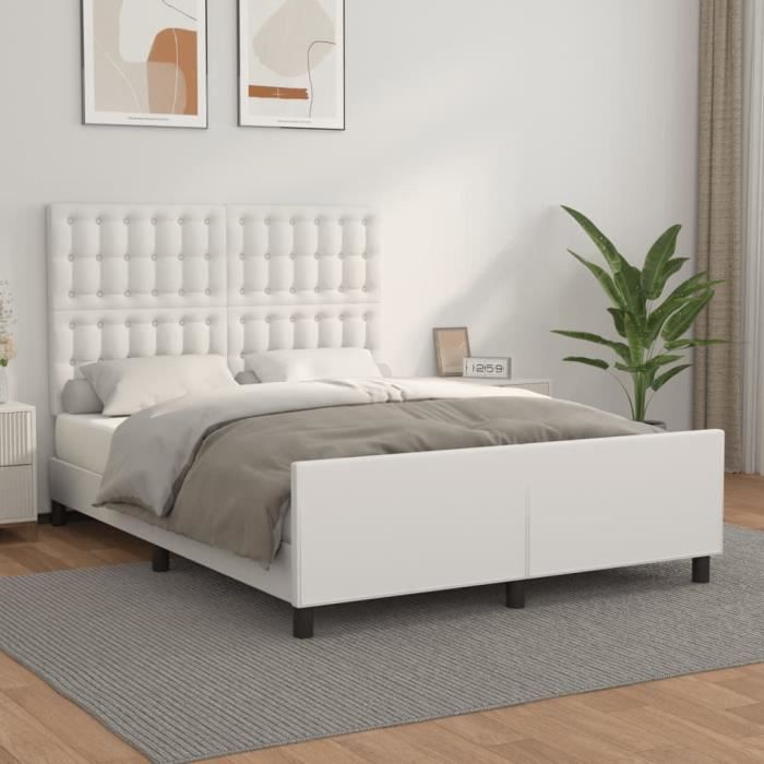 Cadre de lit - ATYHAO - KN005 - Similicuir Blanc - 140x190 cm - Design