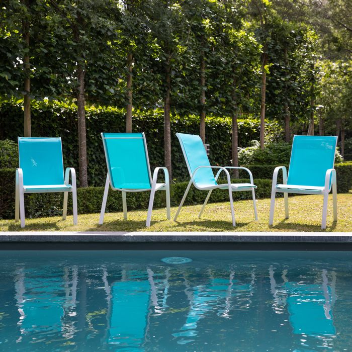 Lot de 4 chaises MARBELLA en textilène bleu - aluminium blanc Lot de 4 chaises MARBELLA en textilène bleu - aluminium blanc