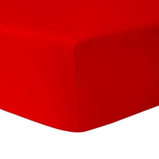Drap Housse - HOMEROKK - Double 2x80x190 (pour sommier 160x190) - 100% coton 57 fils - Bonnets 25 cm - Rouge Drap Housse - HOMEROKK - Double 2x80x190 (pour sommier 160x190) - 100% coton 57 fils - Bonnets 25 cm - Rouge
