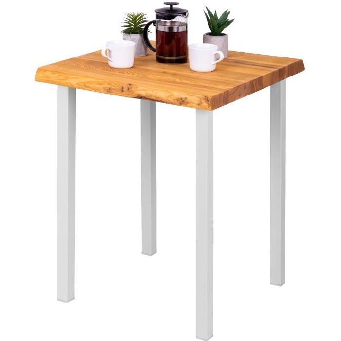 lamo manufaktur table de bar cuisine - table haute industrielle - table haute en bois - 60x60x76 cm - blanc - classic - foncé