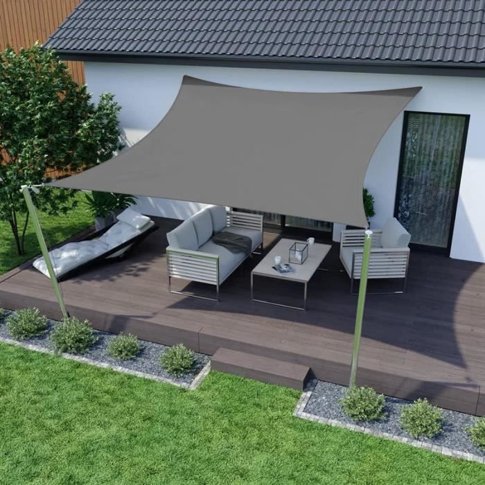 Voile D'ombrage Rectangulaire 3x4m - Protection UV 95% - Imperméable - Pour Terrasse/jardin - Gris