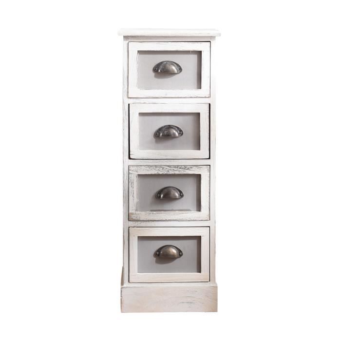 Mobili Rebecca Meuble Chevet 4 Tiroir Bois Blanc Classique
