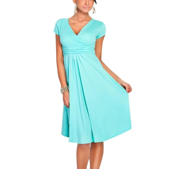 Moollyfox Femme Robe Ete Cache Coeur V Col Profond Manches Courtes