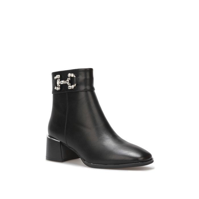Bottines Femme Marque Bout Carre et Mors a Strass Talon Carre Noir Noir Cdiscount Chaussures