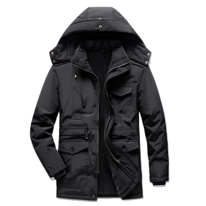 Parka Homme Parka Homme Hiver avec Capuche Amovible Chaud Parka Homme Decontracte en Molleton Coupe Vent Noir Noir Cdiscount Pret a Porter