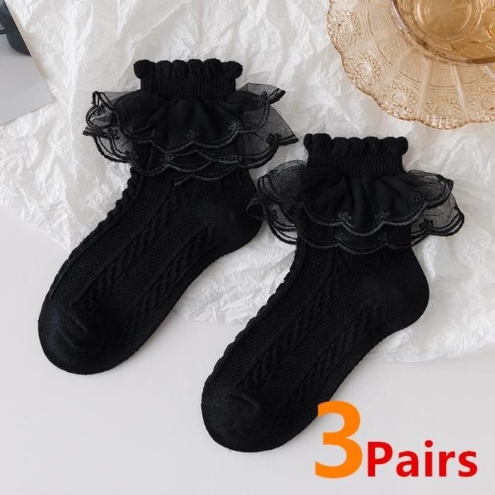 Chaussettes Montantes à Volants Avec Arc - Hautes En Dentelle Pour Femmes Et Filles, Blanc