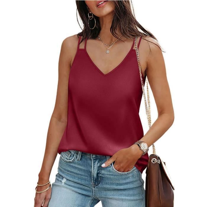 Débardeur Femme Été Bretelles Sans Manches Col V Casual Hauts Top