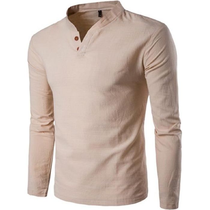 T-Shirt Hommes Bouton Petit Col En V Manches Courtes