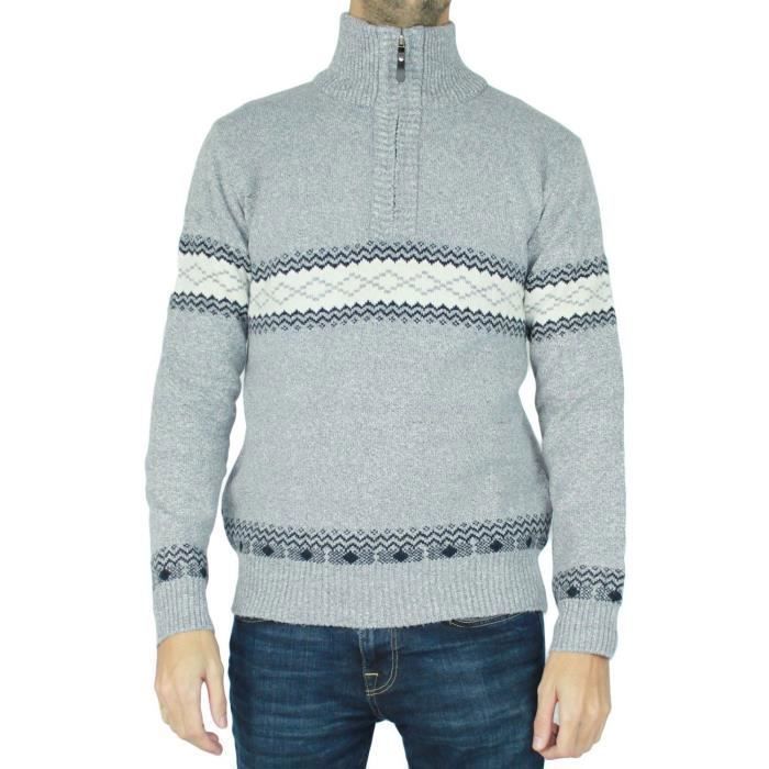 Pull col zippé pour homme 100% coton gris