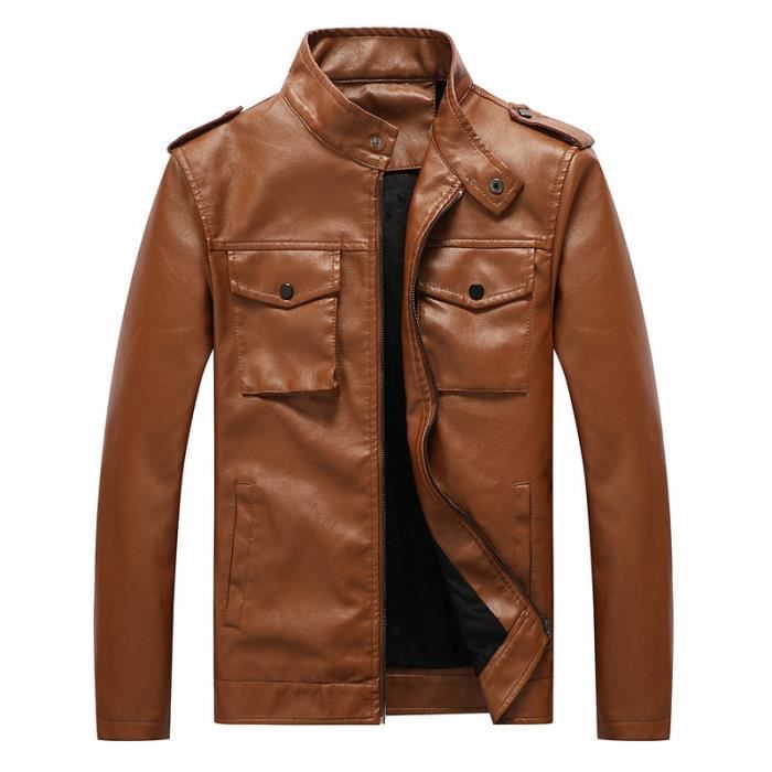 Veste En Simili Cuir Col Fourrure Homme - Manteau Pilote Aviateur Faux Daim