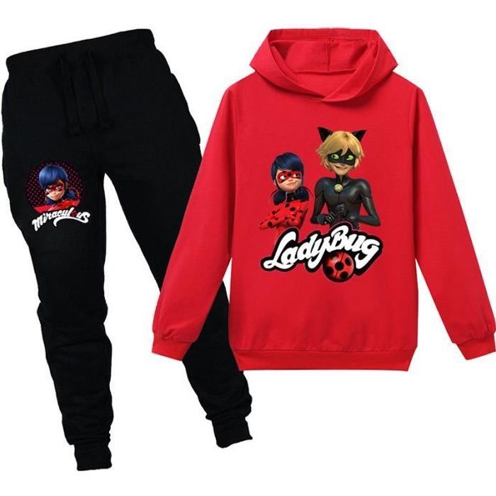 Miraculous ladybug Ensemble Sweat a Capuche Garcon Survetement Manches Longues Modele Imprime pour Enfant Cosplay Rouge Rouge Cdiscount Pret a Porter