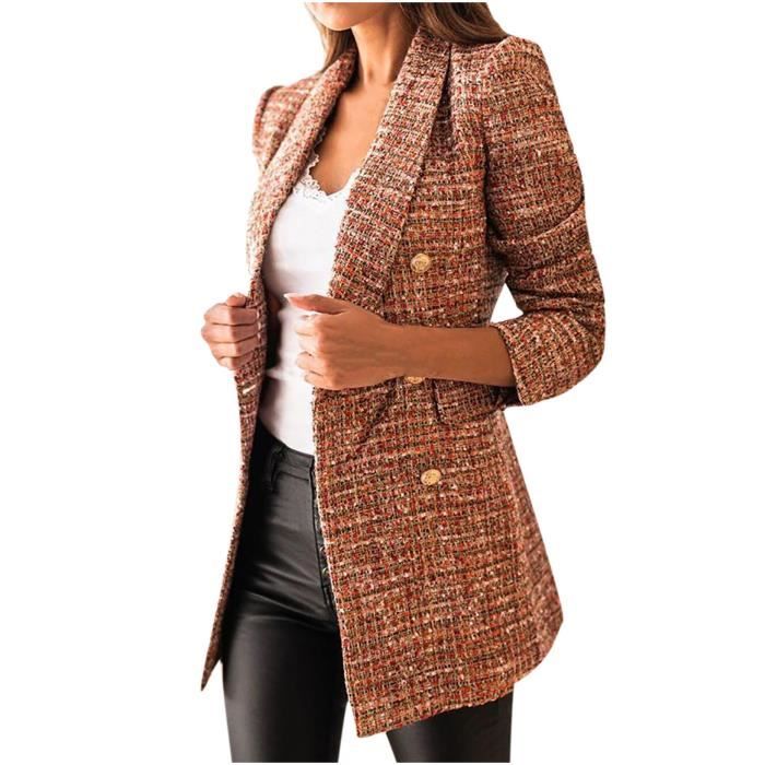 Manteau Blazer Femme Marron à Carreaux MISSLOOK Taille XXL - Laine - Occasion Très Bon état