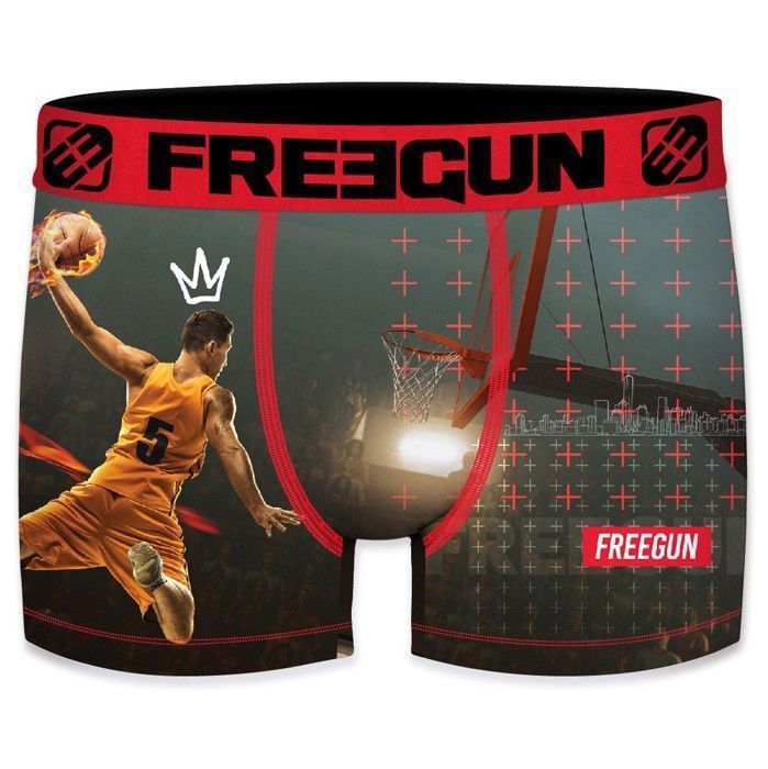 Boxer Homme Imprimé Freegun - Noir/Gris - Élastique - 92% Polyester, 8% élasthanne