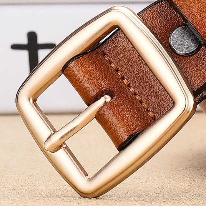 Ceinture cuir marron avec boucle classique acier