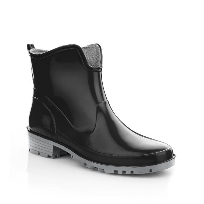 bottes de pluie courtes pour femmes - lemigo - pvc - talon bas 3cm - noir