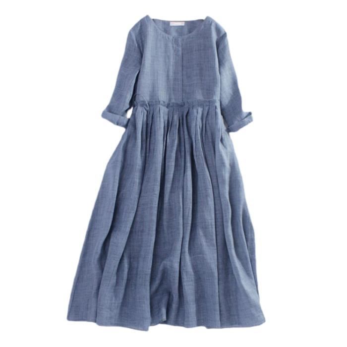 Femme Robe d t en Coton et Lin Ample Chic D contract e Robe