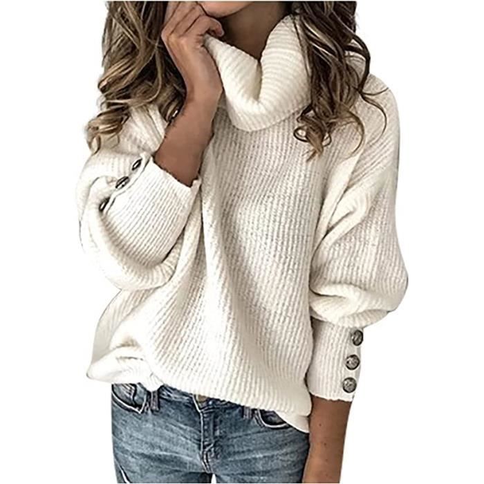 Pull Femme Col Roule Hiver Chaud Chic Et Elegant Pull Femme Cher Hauts Blanc