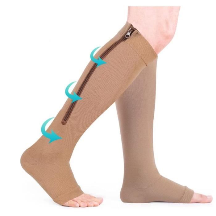 Bas de contention,1 à Fermeture éclair Chaussettes de Compression pour  Hommes et Femmes Chaussette de Contention pour Veine (Beige)