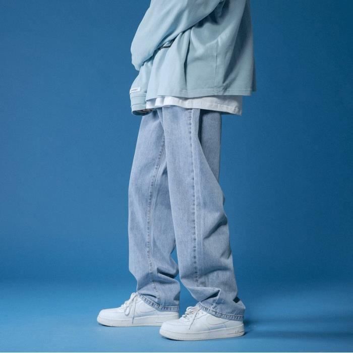 Jean droit jeune homme pantalon ample Streetwear jean large décontracté  femme pantalon Hip Hop Bagy Bleu moyen