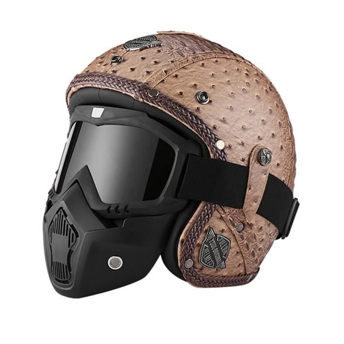 Casque Moto Vintage Ouvert - Style Chopper, Avec Lunettes UV - Taille Unique 54-60cm