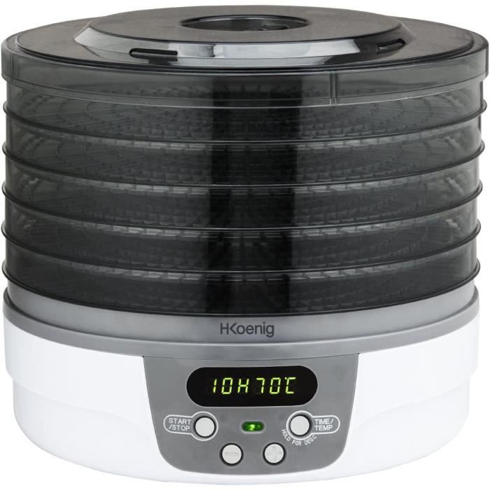 Déshydrateur Alimentaire électrique 250 W de nourriture DSY700 H.Koenig , 5 Plateaux transparents Amovibles, Température réglable 40