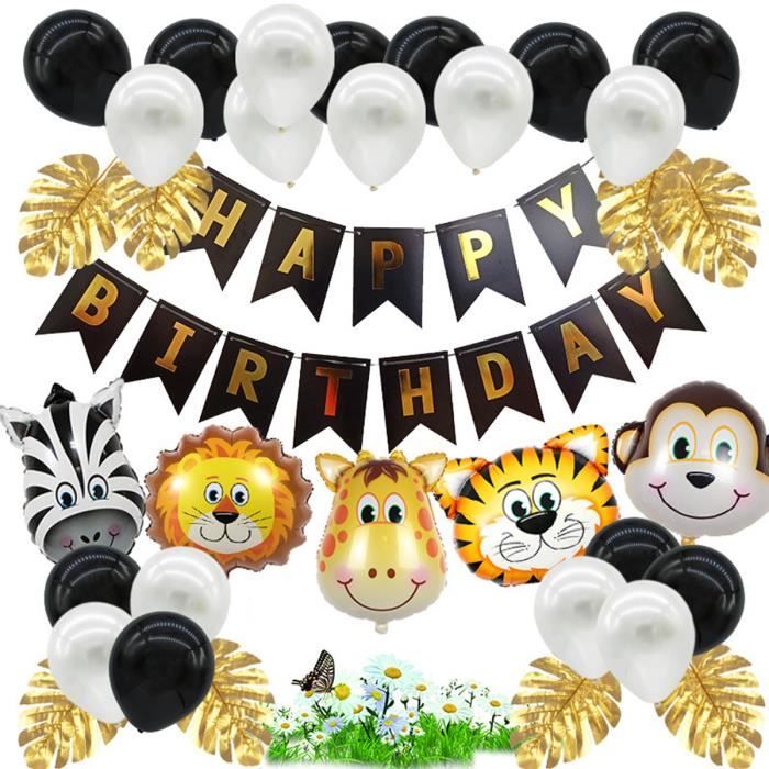 34pcs Set Bebe Douche Animaux Ballons Safari Jungle Theme Tropical Joyeux Anniversaire Fete Pour Celebration Noir Cdiscount Maison