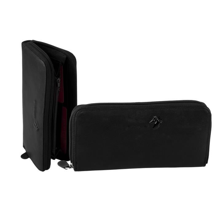Portefeuille femme PIERRE CARDIN noir en cuir compact avec ouverture zip A5023