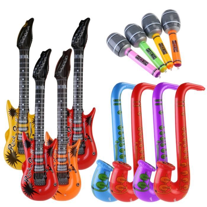 Lot De 6 Guitares Gonflables 100cm - Accessoires Fête Thème Rock Musique