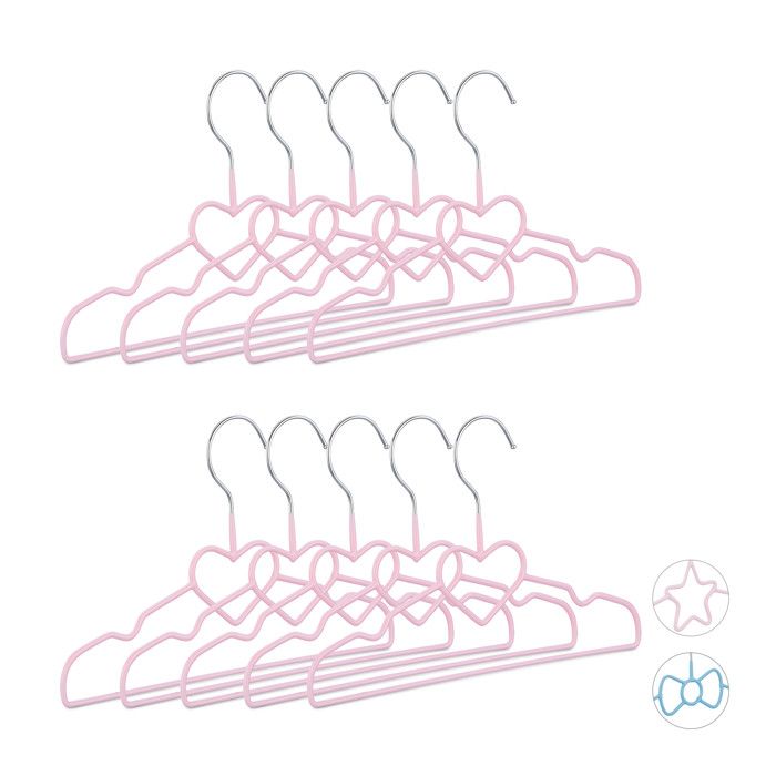 Cintres enfants set de 20 cintres bébé décoratifs chemises t-shirts motif cœur 30 cm métal et pvc rose