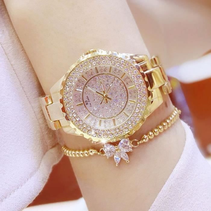 SHARPHY Montre Femme de marque haut de LUXE Diamant bracelet d'or élégante