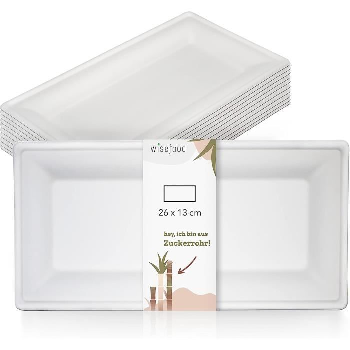 50 Assiettes Jetables En Canne à Sucre – 26x13 Cm – Idéal Festival, Foodtruck, Traiteur