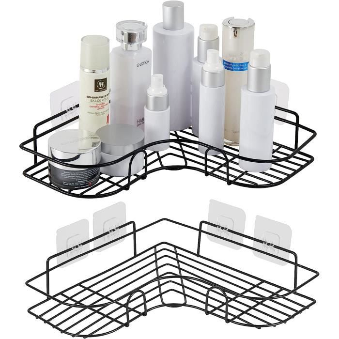 YEAUPE PRO Kit D'étagères Salle De Bain Sans Perçage - 5 Pièces Noir - Avec Supports D'angle, Panier, Porte-savon Et Brosse à Dents - 9