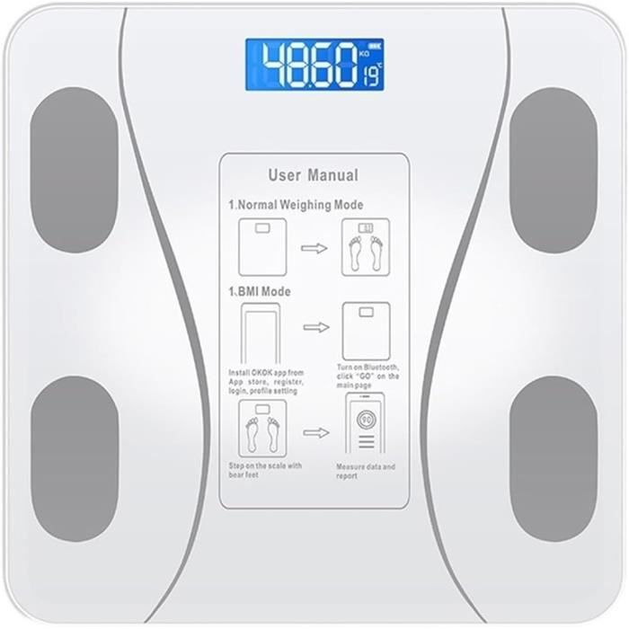 Balance Intelligente Run Star - Moniteur Composition Corporelle 8 électrodes - 400 Lb, Blanc, 250W