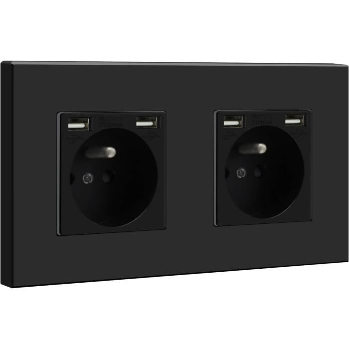 MC Power Flair - Lot De 2 Prises + Cadre Double, Blanc Mat, Avec Obturateurs De Sécurité, Montage Horizontal/vertical