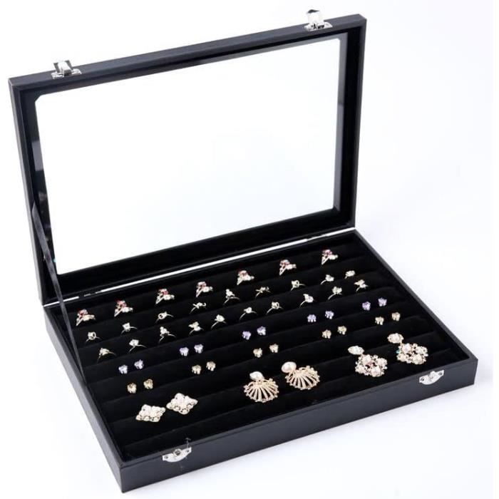 BELLE VOUS Rangement Boucle D'Oreille En Velours Gris Avec 40 Fentes Et Couvercle - Presentoir Bijoux Et Boucle D'Oreille à 4 Niveaux Avec Fenêtre En Verre Transparente Pour Boucles D'Oreilles | Votre