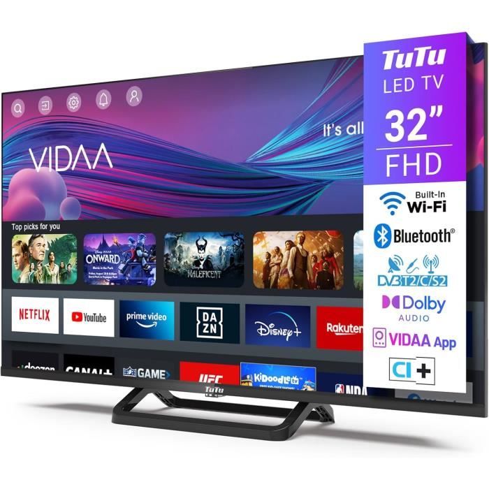 Smart TV 32 Pouces TUTU TUV32FN1B Full HD WiFi Bluetooth Triple Tuner DVB T C S2